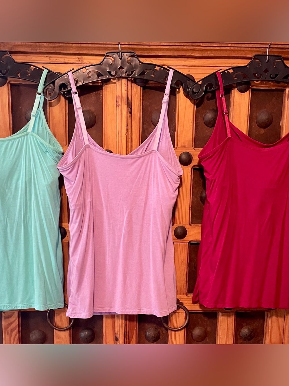 Lot of 3 tank tops W built in bra . Sze XXL fit more like a large. PINK RED BLUE - Picture 2 of 5